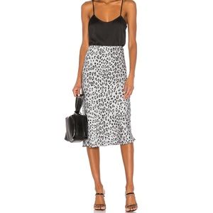 Bardot Women’s Small Leopard Print Silk Bias Midi Skirt Light Blue Silver